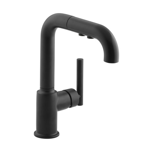 Kohler K-7506-BL Purist Single Hole Kitchen Sink Faucet with 7 in Pullout Spout - Matte Black