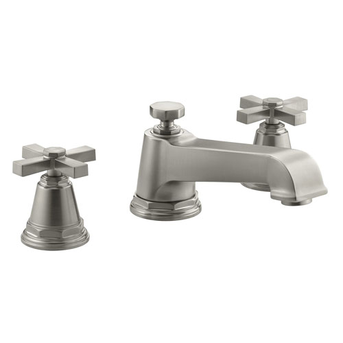 Kohler K-T13140-3A-BN Pinstripe Pure Design Deck-Mount Bath Faucet Trim w/Cross Handles - Brushed Nickel