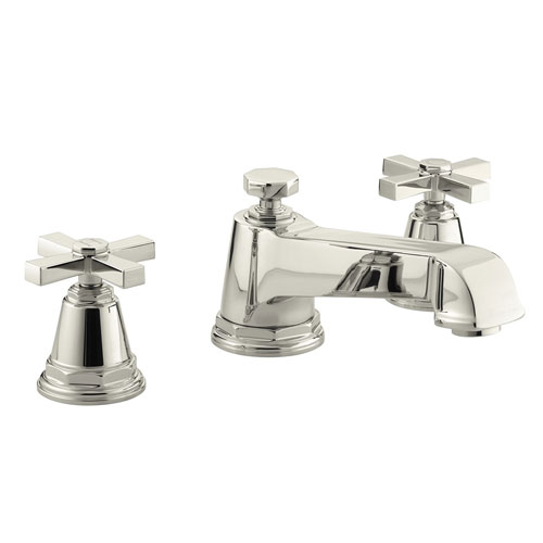 Kohler K-T13140-3A-SN Pinstripe Pure Design Deck-Mount Bath Faucet Trim w/Cross Handles - Polished Nickel