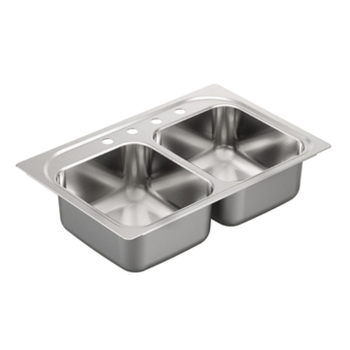 Moen G182114 1800 Series 18 Gauge 4 Hole Double Bowl Drop in Kitchen Sink - Stainless Steel