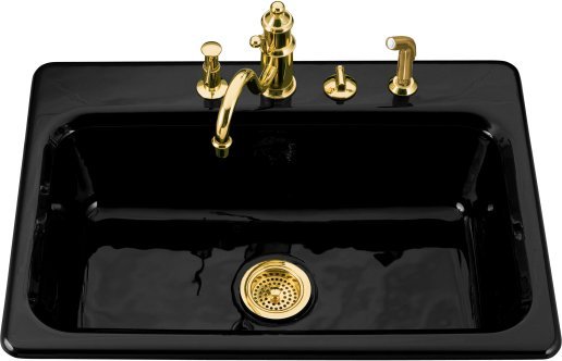 Kohler K-5832-3-7 Bakersfield Single Basin Cast Iron Kitchen Sink - Black